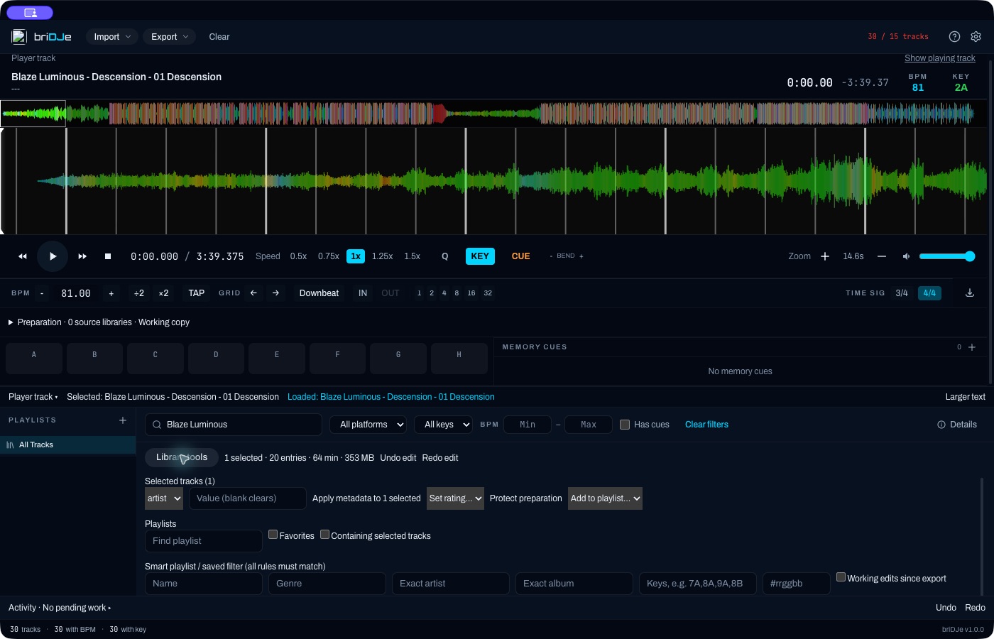 Library tools showing batch metadata and the smart filter controls